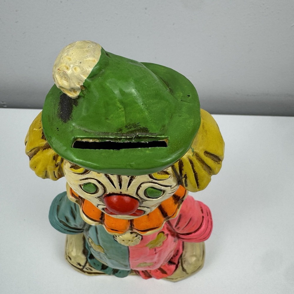 Vtg Double-Faced Clown Bank 60s Chalkware‎ Happy Sad Circus Decor - Picture 3 of 13